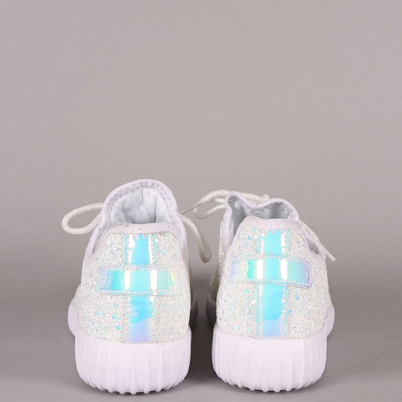 HPπ Holographic Glitter Lace Up Fashion Sneakers - Picture 4 of 6